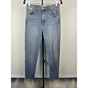 Reformation Perri Light Blue High Waist Denim Jeans 28 Crop Raw Hem Straight Leg